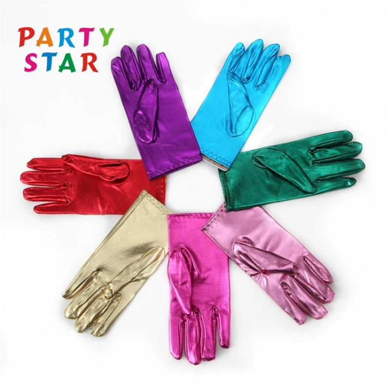 22cm Arousal Glove Stage Show Metallic Leather Shinny Golden Costume Props Metallic Short Arm Gloves For Party