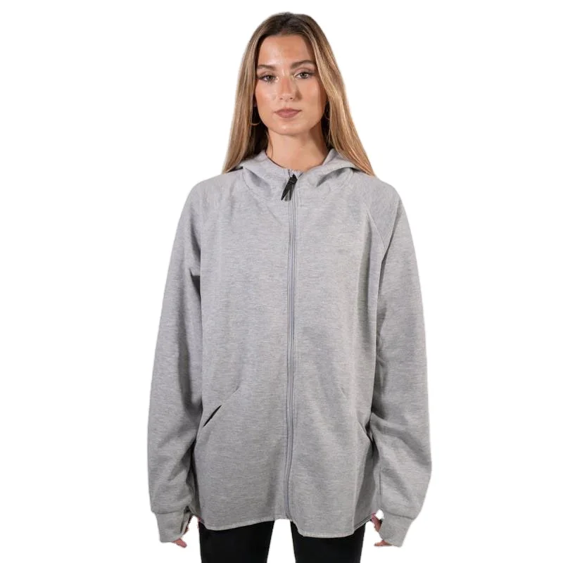 New arrival women solid color custom hoodies breathable oversized finger hole casual full zip up hoodies women