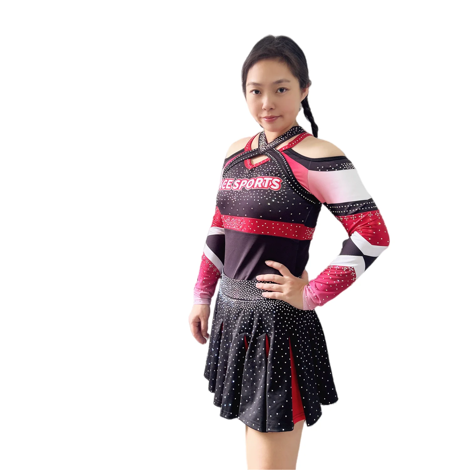 Professional Girl Competition Cheerleader Suit School Cheer Team Uniforms Black Cheerleading Sportswear Girl Cheerleader Suit