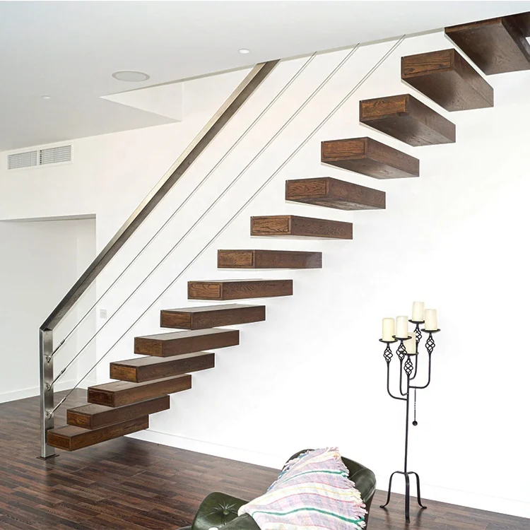 Most Selling Online Products Card Slots Handrails Extra Thick Oak Stair Treads Floating Staircase Modern