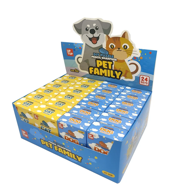 Latest children DIY puzzle cat dog plastic blocks brick sharpener stationery cute Animal Pencil Sharpener for sales