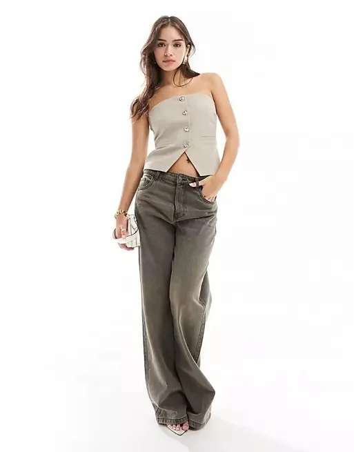 New Fashion Bandeau Style Gold Button Blouses Elegant Women Elegant Sleeves tank Tops for Women