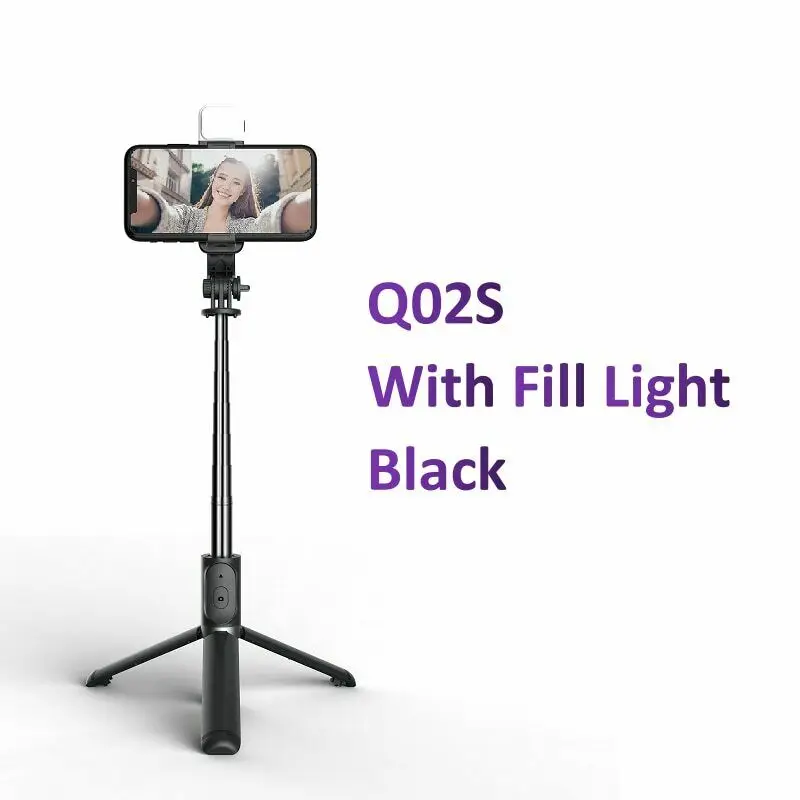 Q02s Bluetooths палка для селфи штатив-Трипод с Светодиодное заполняющее освещение съемки в прямом эфире Multifuncional мини легкий настольная