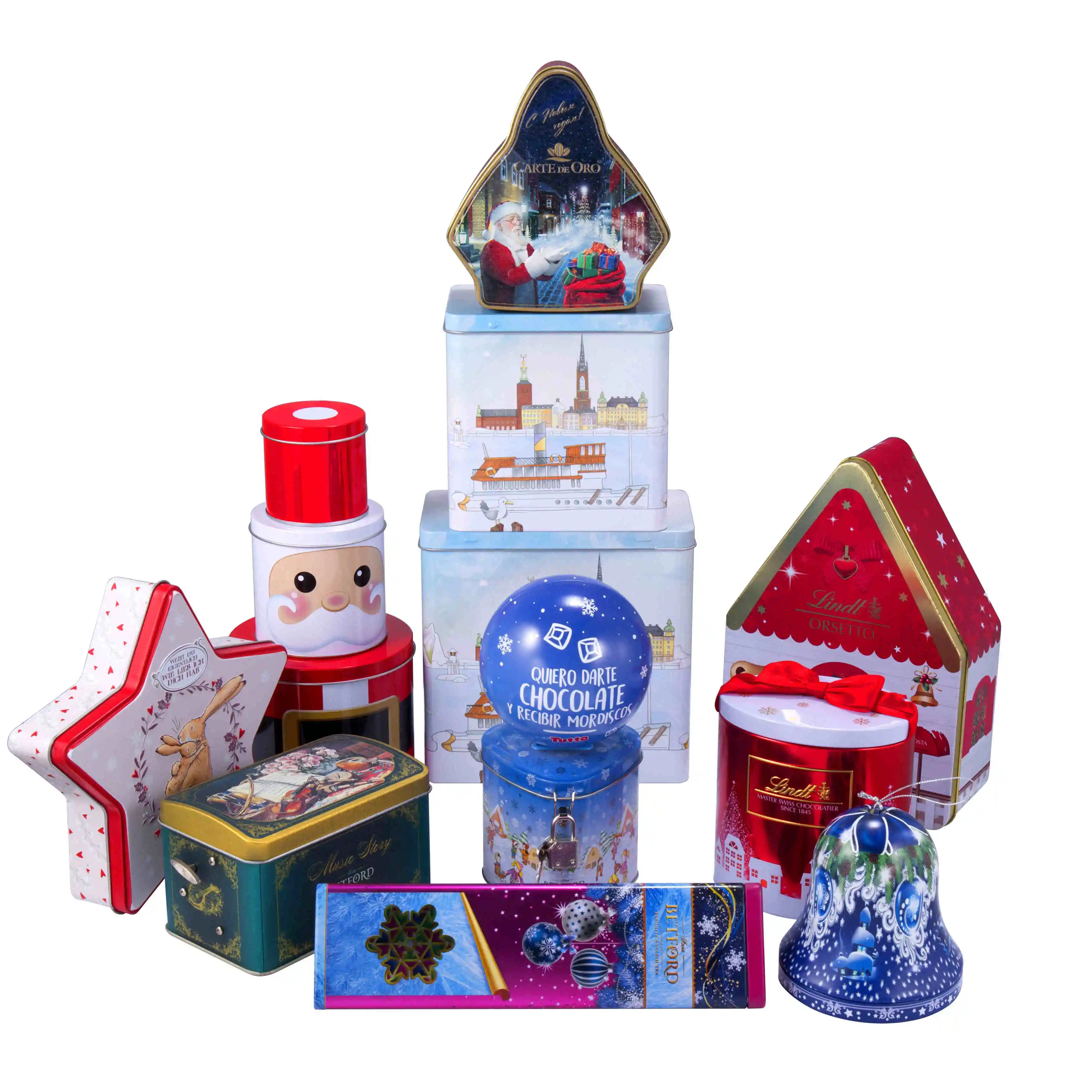 Tin Roly-Poly Toy Santa Design Fancy Round Candy Boxes Custom Trendy Cute Empty Christmas Decorative Gift Boxes for Children