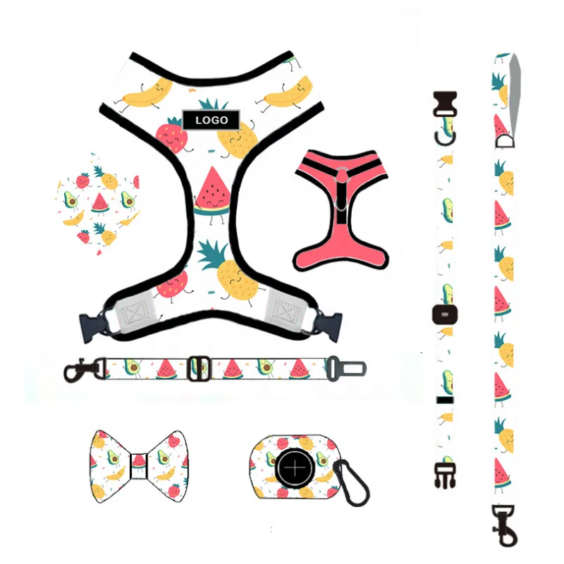 Lifetime Warranty Personalized Harness Walk Kit 5 Point Harness Pet Bandana Collar Harnesses for Dogs Heat Transfer/woven 10PCS