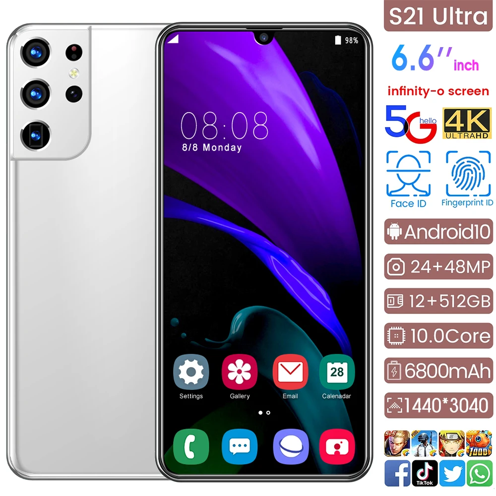 6.8 inch 4G Smartphone 12gb+512gb Full Screen Finger face Unclock Cell phone Mobile Phone