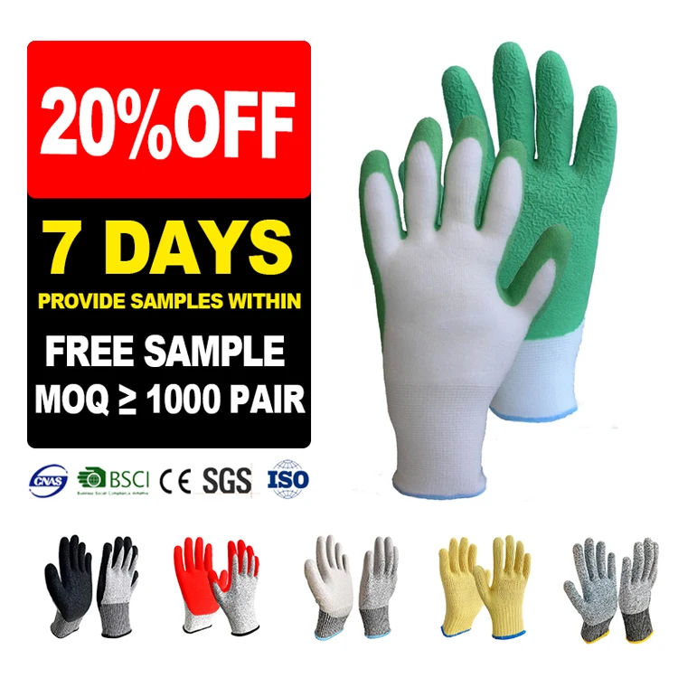 SunnyHope Work Industrial Protective Gloves Gloves coated with palm pattern latex gloves PolyCotton