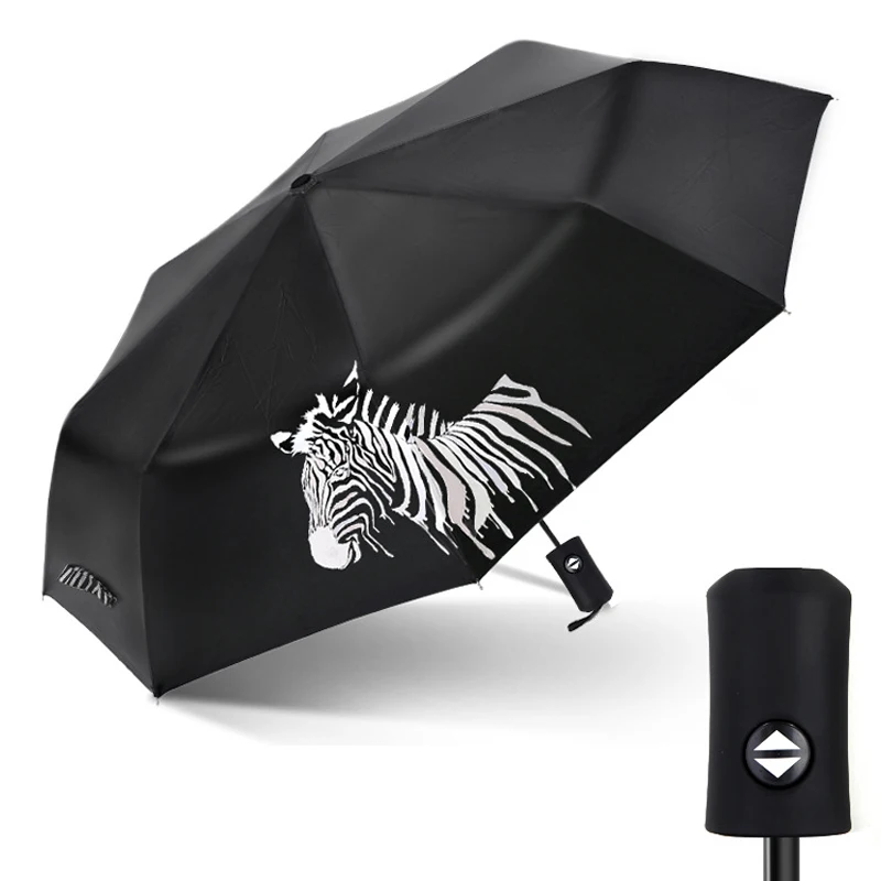 Horse Printing Color Changing Magic Waterproof Lightweight Black Coating Fabric Auto Open Close Folds Umbrella