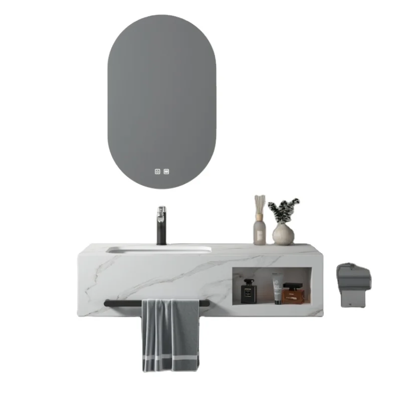 NEW Wall mounted Sintered stone basin marble bathroom sink wash basins with mirror and cabinets vanity