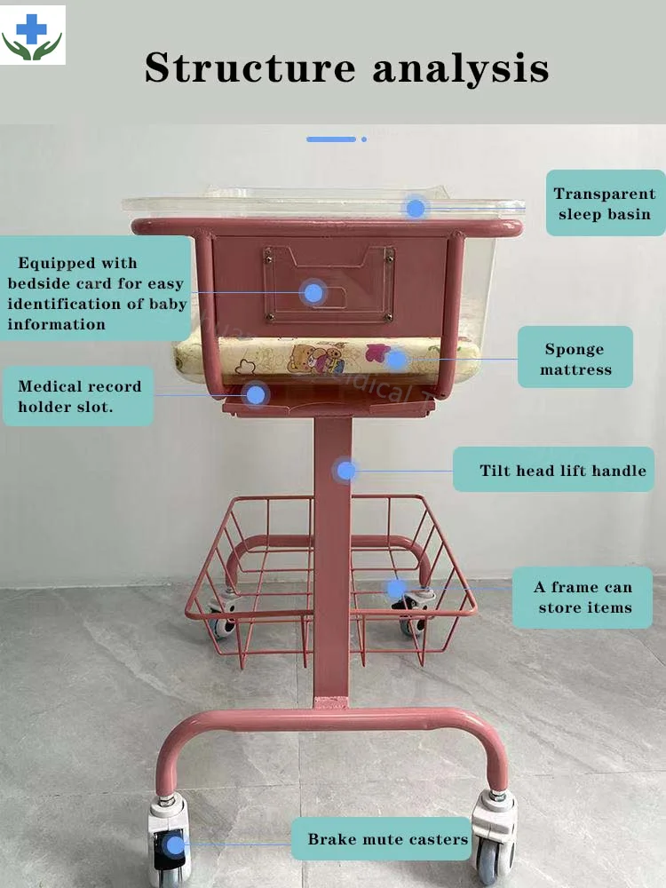 The new 2021 Baby Infant Cheap Metal Pediatric Newborn Neonatal Nursing Bed cart with wheels for Hospital With Different Colour