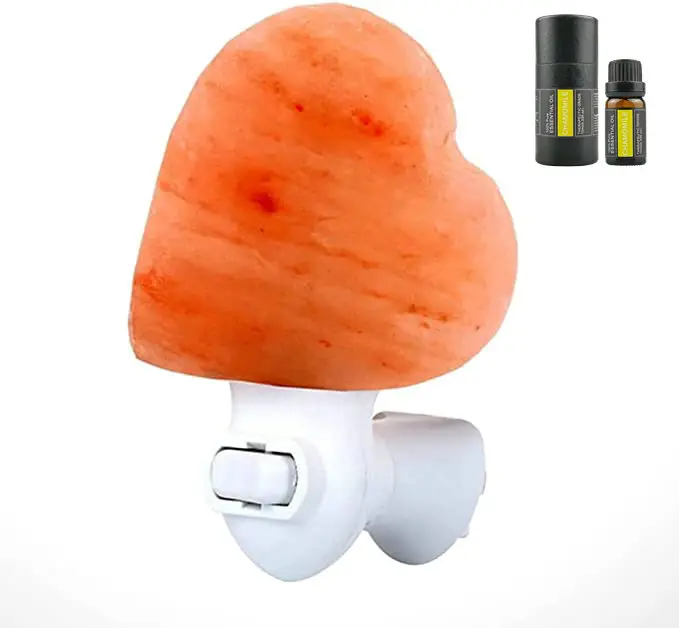 Hand Crafted Cylinder Himalayan Salt Lamp Heart Shape Salt Night Light Plug in Salt Lamp for Wall Hallway Bedroom Living Room