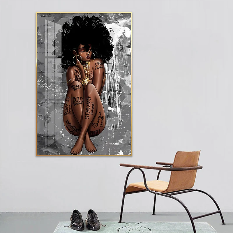 A beautiful african sexy woman wall art nude luxury painting for home decor picture print canvas and poster corridor