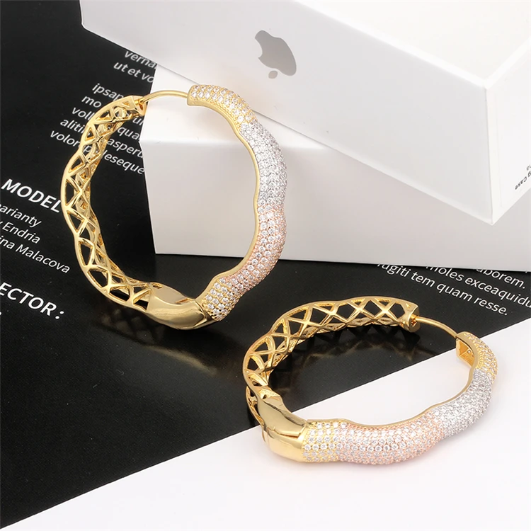 gold plated 14k earring hoop earings,Tricolor brass earring