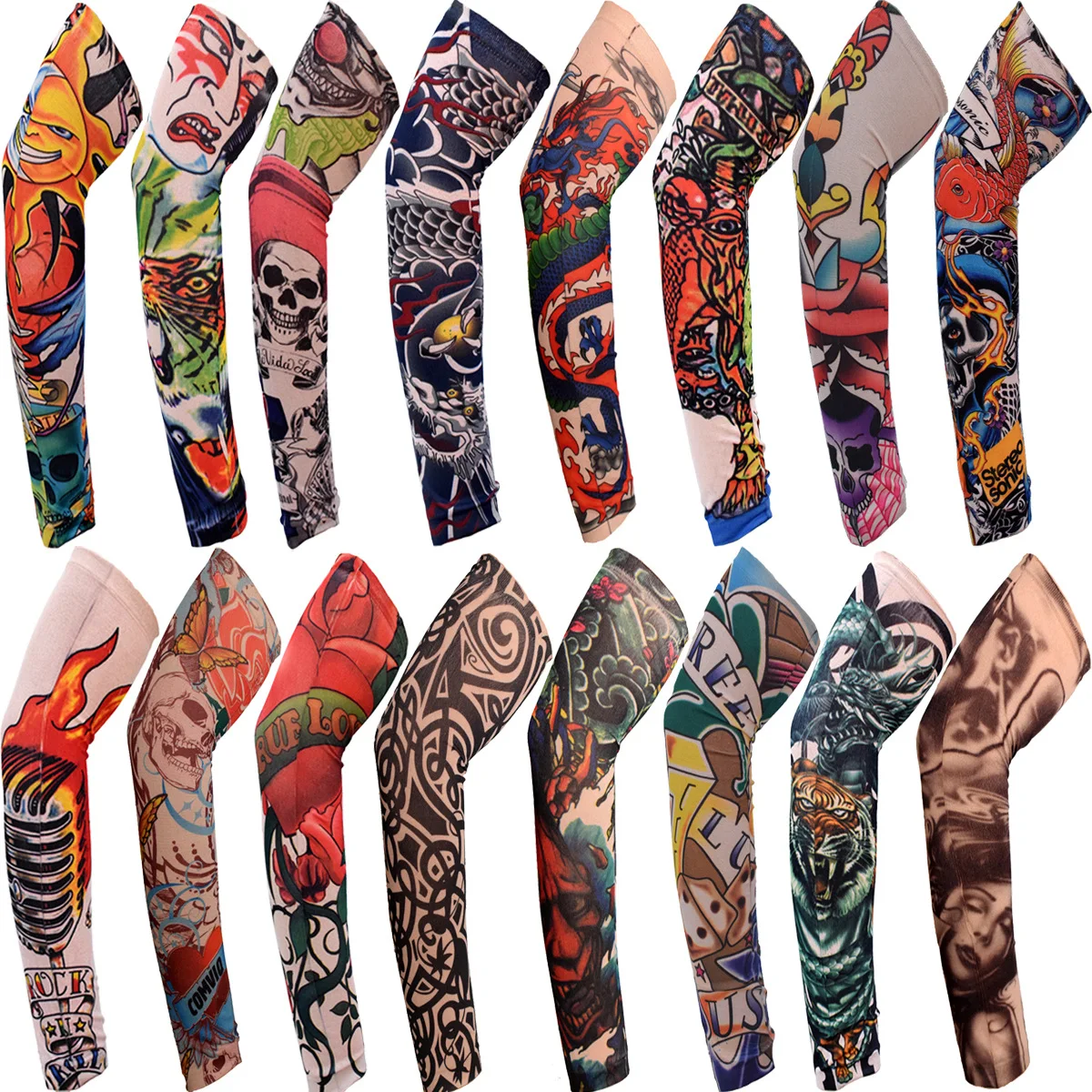 New Fashion Tattoo Sleeve Stocks Custom Cool Sun Protect Cycling High Elastic Nylon Tatoo Sleeves