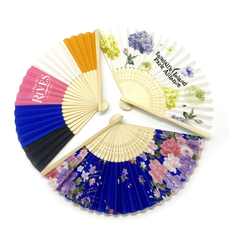 High quality  Personalized Print Engrave Wedding Favor Silk Fan Customized Name Cloth Hand Fan Wedding Gift