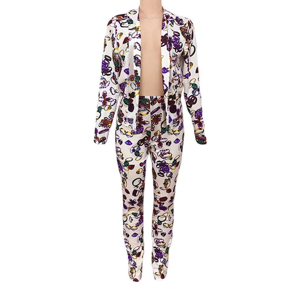 
YHK9106 floral print short coat and pencil pants casual 2 piece women outfit set 