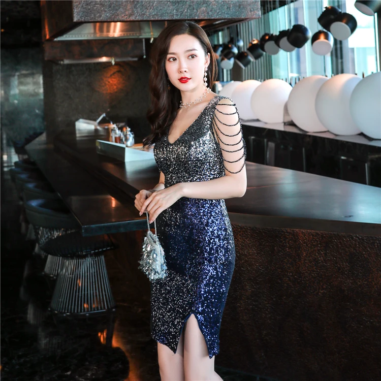16535# Crystal Diamond Pendant Sling Shoulder fish tail evening dress sexy performance banquet skirt