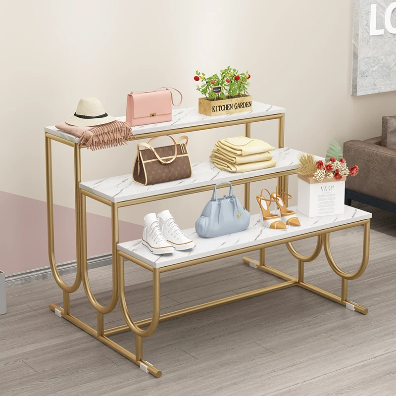 Shoe display stand all stainless steel made of gold-plated craft marble table bread and bag display stand