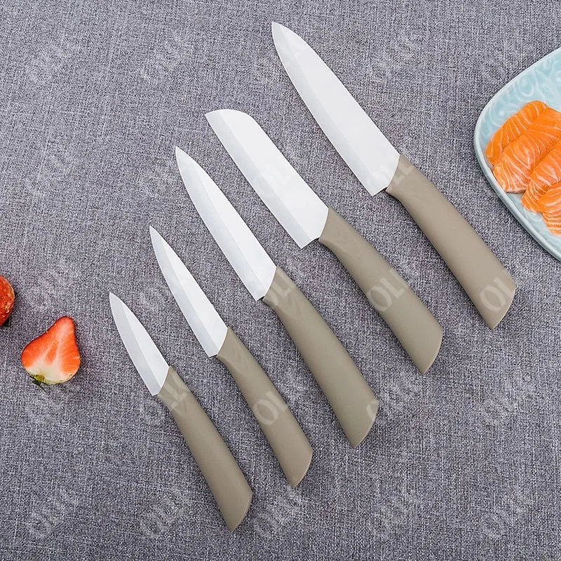Useful Ceramic Kitchen Knife Set White Blade Grey Handle