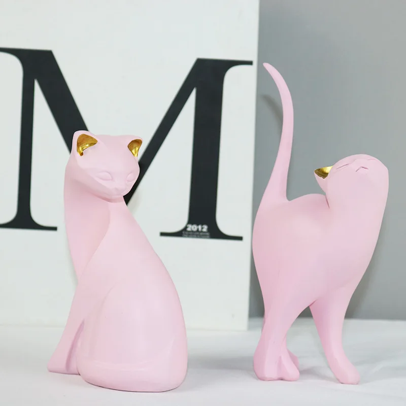 Girl Heart Pink Cat Resin Decoration Living Room Home Decoration Wedding Creative Gift