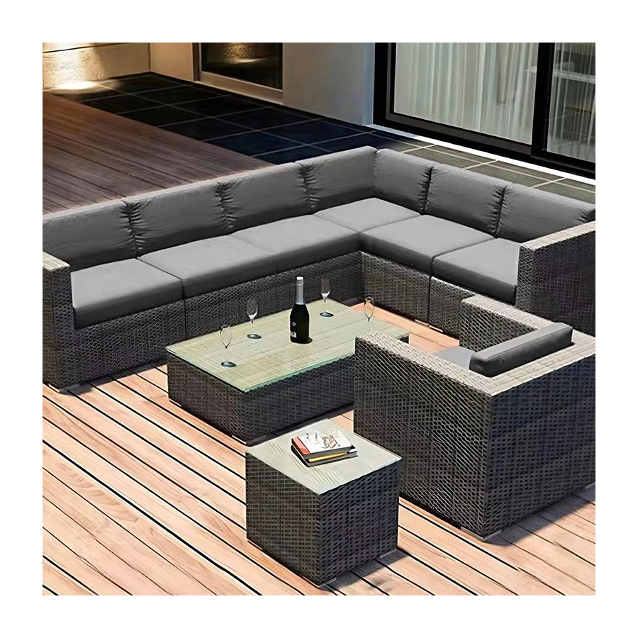Waterproof Wicker Outdoor Metal Rattan Sofa Garden Corner Modular Waterproof Sofa Set For Patio