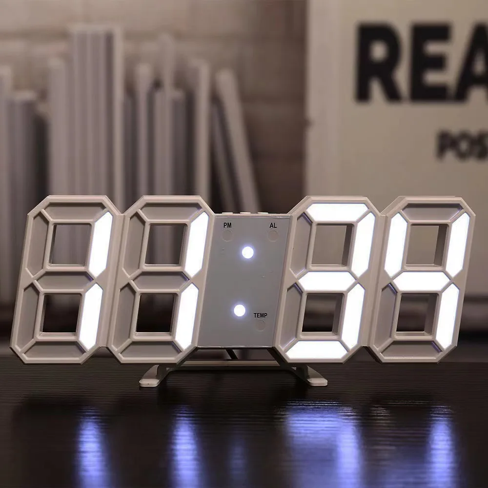 3D LED Digital Desktop Clock/Alarm Clock The Living Room Office is Decorated With A Modern Simple Stylish LED Digital Wall Clock