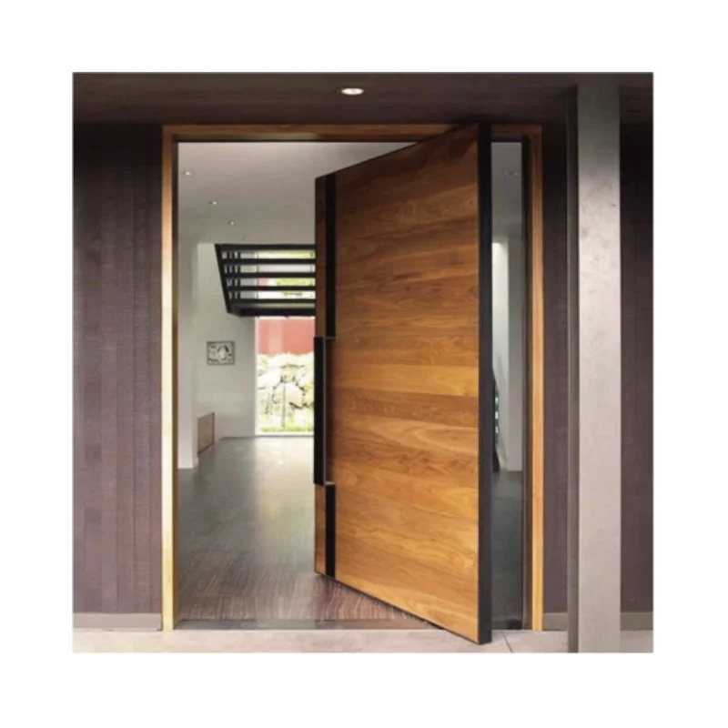 Luxury Custom Villa Hurricane Modern Teak Oak Walnut Solid Wooden Front Entry Entrance Pivot Door with Smart Lock