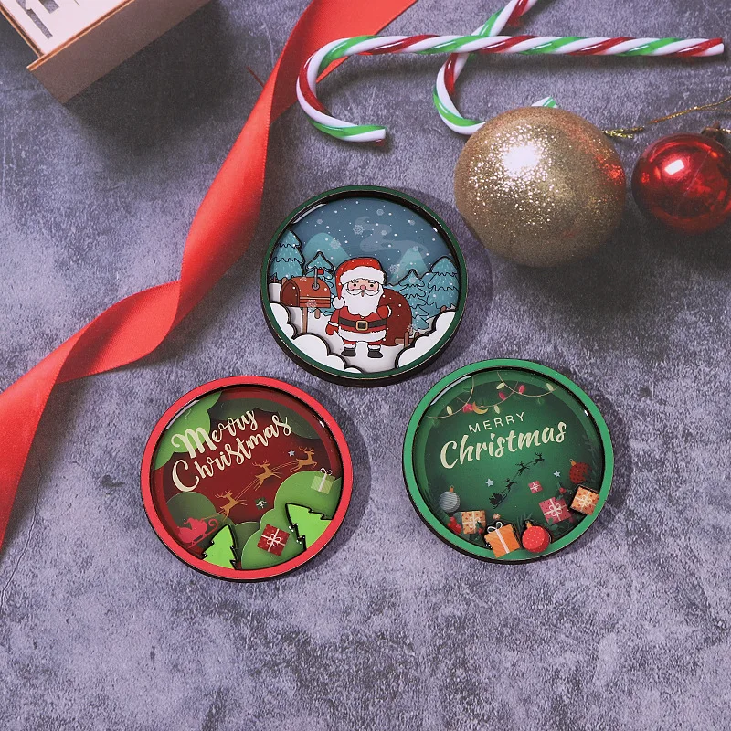 Wooden  Xmas laser cut wood craft shapes fridge magnet indoor Christmas decorations 3D Magnets