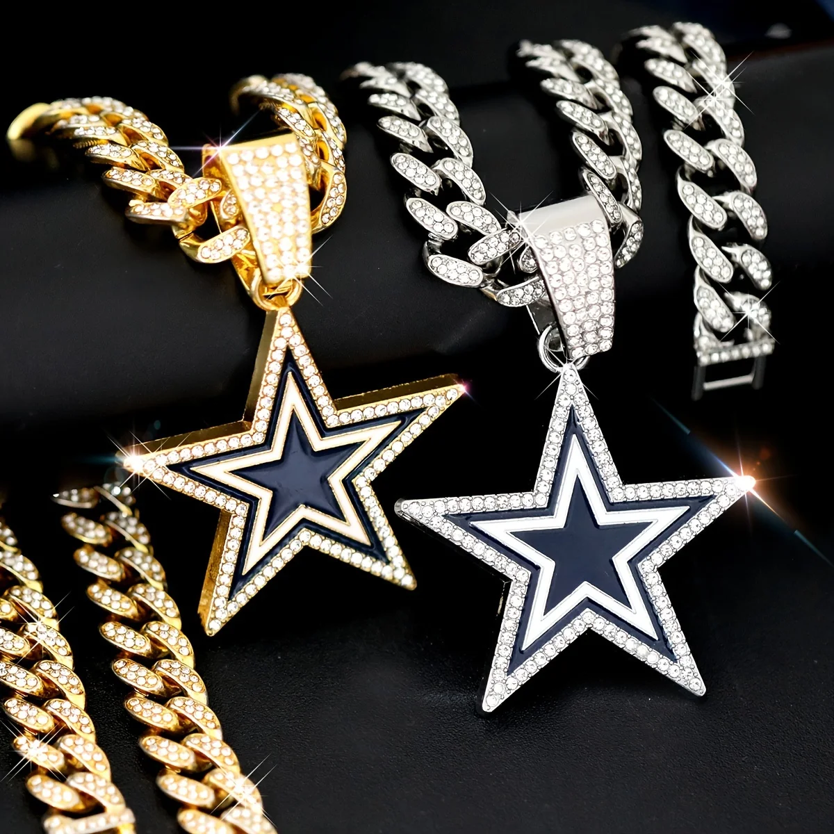 Мужское кубинское сверкающее ожерелье в стиле хип-хоп dallas cowboys, серебристое и позолоченное Веерная цепь, подвеска с логотипом спортивной команды