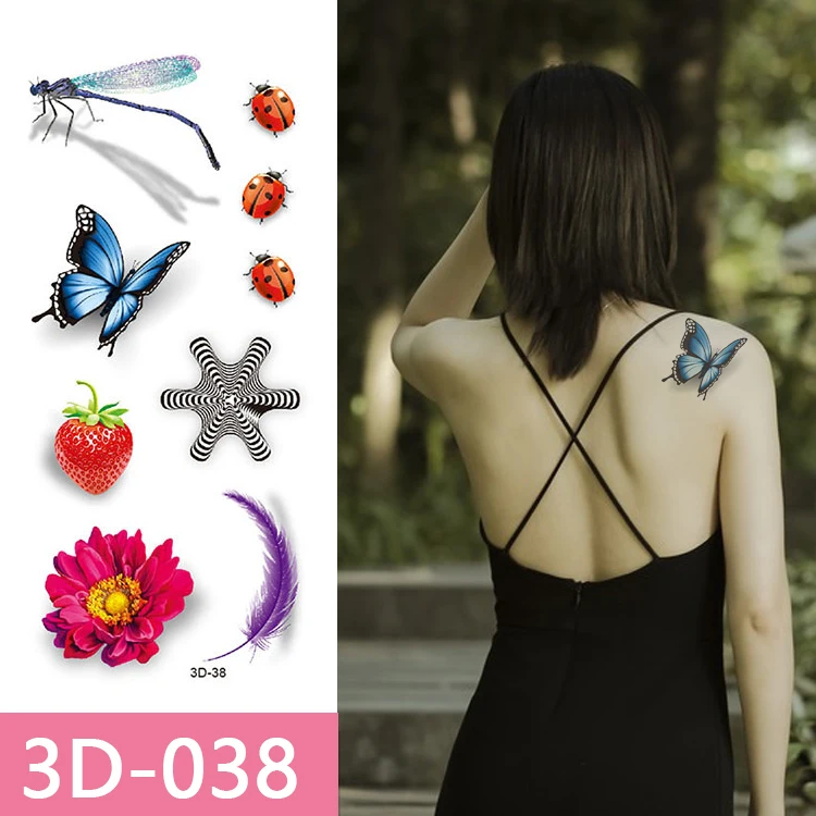 Colourful Waterproof Ink Printing 3D Butterfly Animal Flower Art Printed Sexy Waterproof Temporary Tattoo Stickers