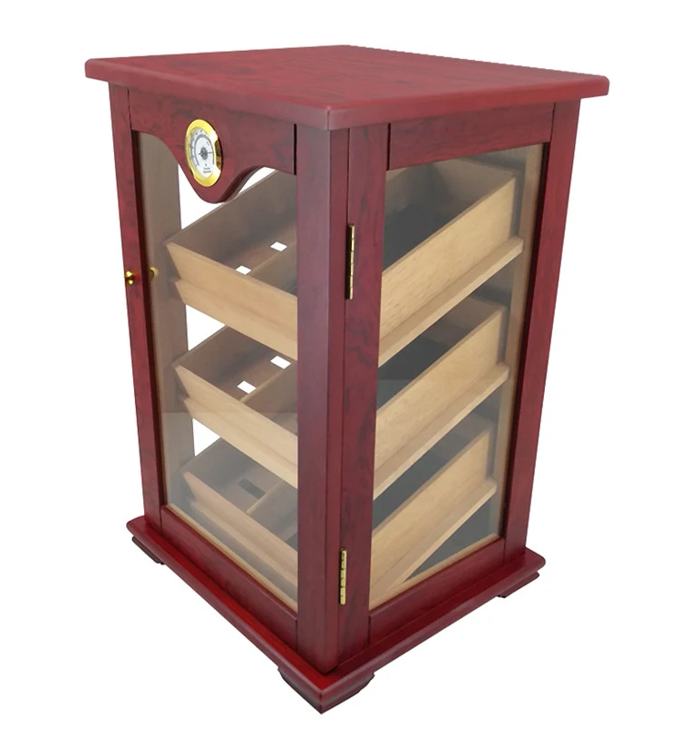 Large Capacity Cedar Wood Cigar Cabinet Three Layers Display Cigar Humidor Wooden Cigar Box With Drawer