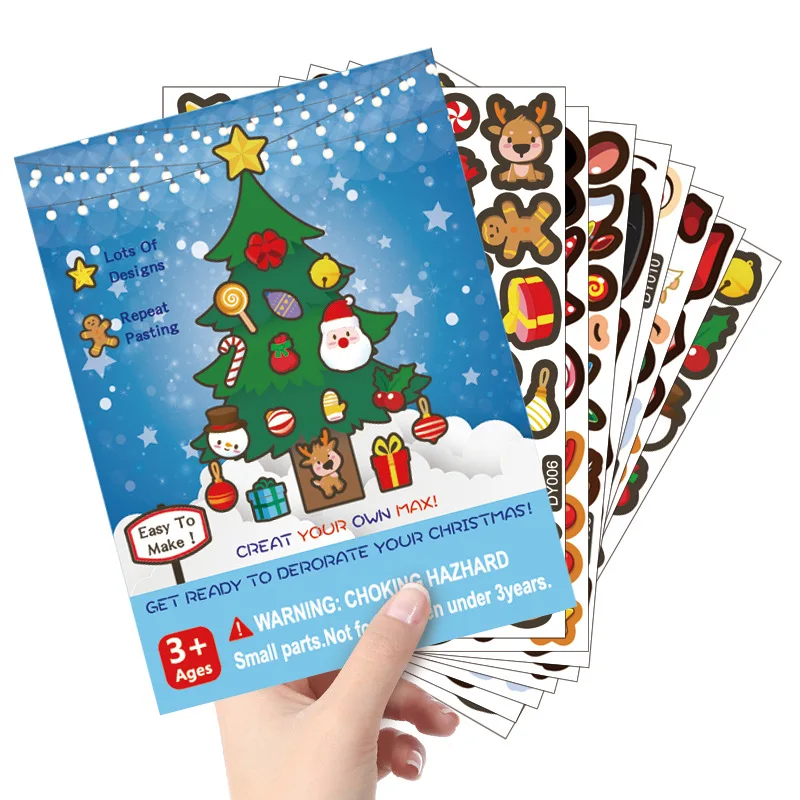 New Creative Children Cartoon Christmas DIY Sticker Santa Snowman Cute PVC Sticker For Kids