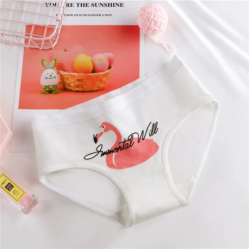  Middle Waisted Flamingo Cartoon Pattern Underwear Cotton Panty Briefs For