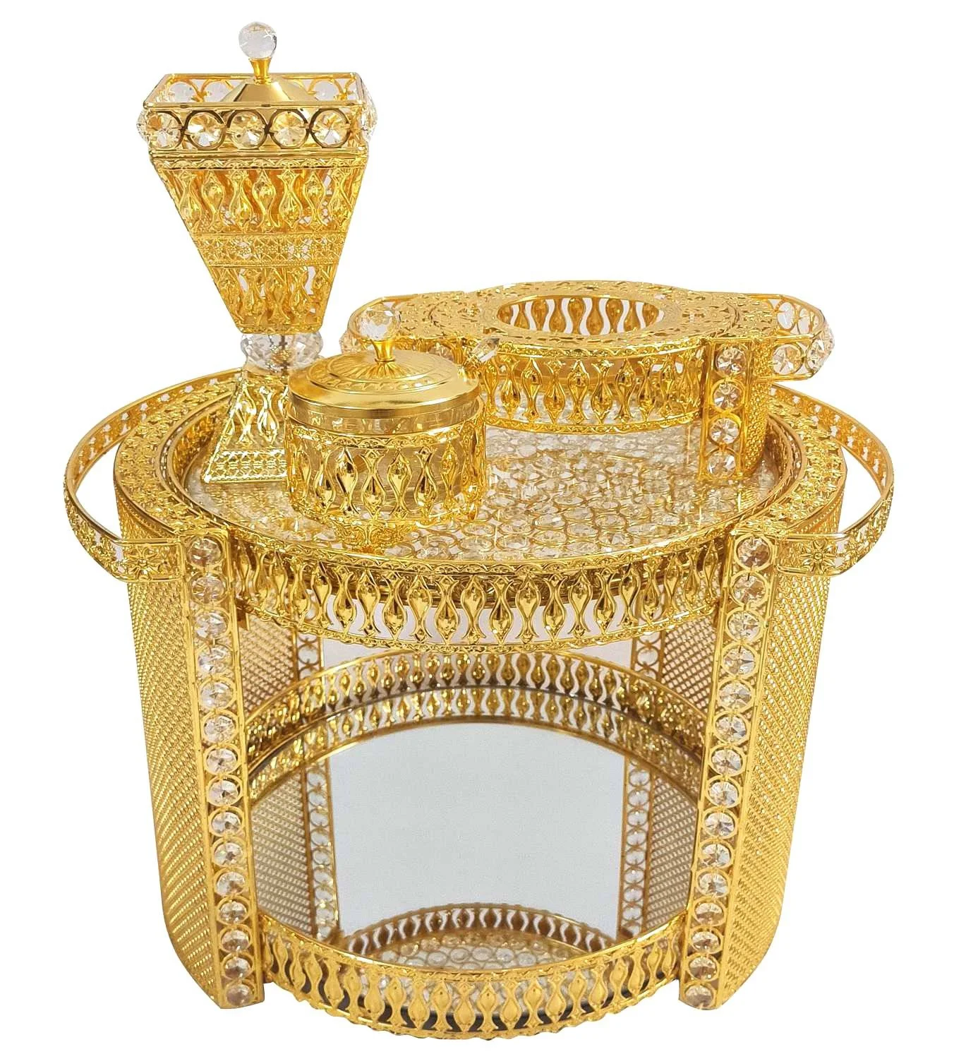 2024 hot sale customized fancy metal table set with porcelain coffee cup and saucers