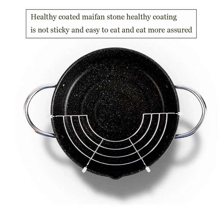 Wholesale Small Multi Functional Cooking Tools Maifan Stone Tempura Pot With Oil Drain Rack