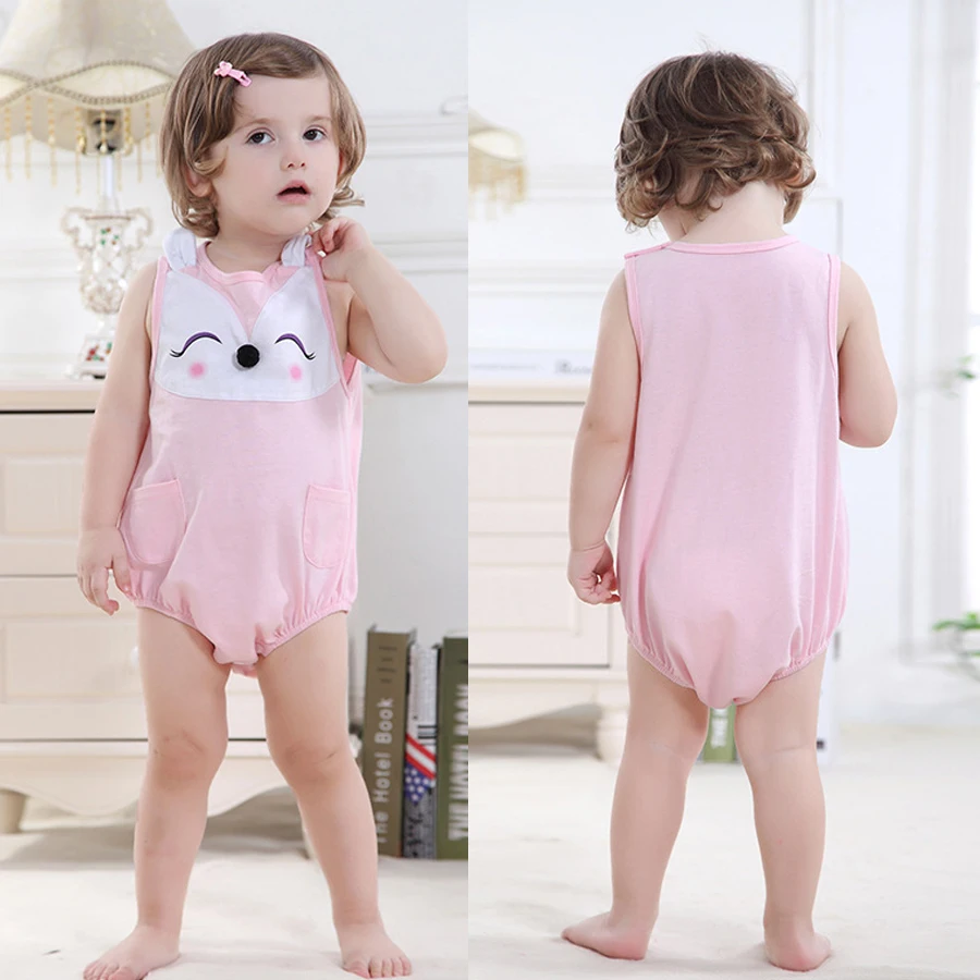 Hot Sale Baby Sleeveless Romper Cotton Fabric Adorable Baby Bodysuit Baby Animal Onesie