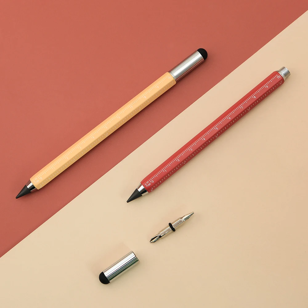 Hotsale 4 in 1 multi functional inkless pencil ruler stylus with screwdriver retractable endless pen for writing drawing