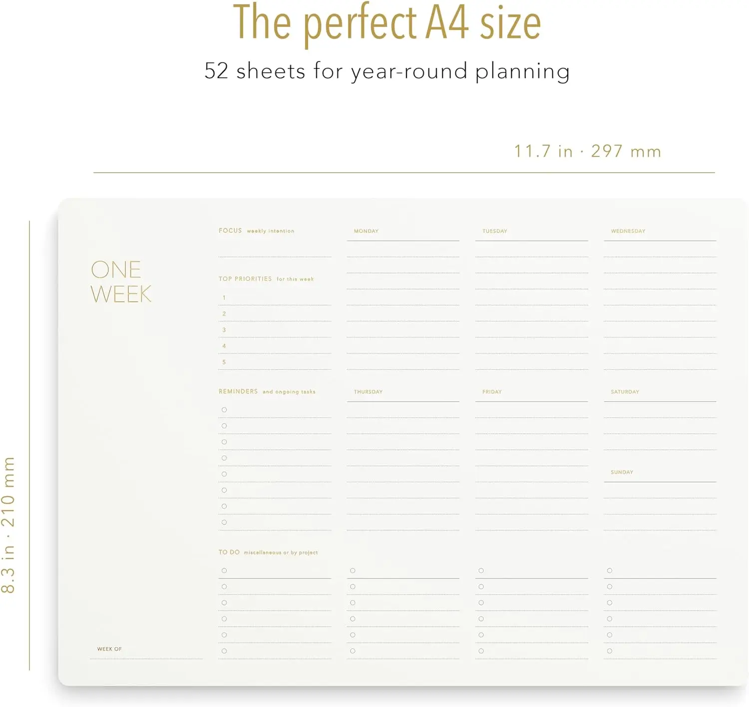 Elegant Undated Weekly Desk Planner, Gold Foiled, A4, Minimalist Weekly To Do List Notepad, Daily Schedule, Week Planner Pad