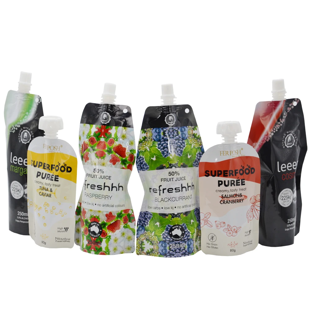 Custom Plastic juice packaging , Liquid juice spout pouch , Eco friendly food packaging for juice