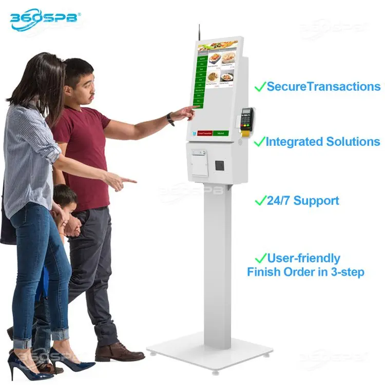 360SPB|21.5' digital kiosk touch screen With QR Scanner And Printer Self Service for coffee shop