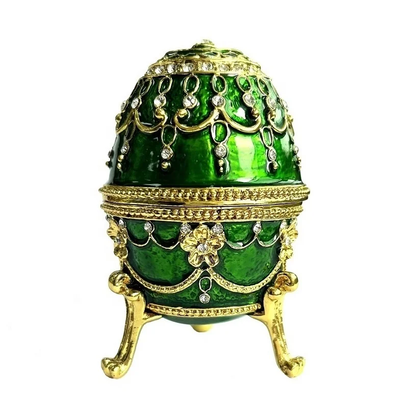Green Enamel pewter rhinestone Feberge egg  Gifts jewelry box And Decorations Creative Easter Egg Home Decorations