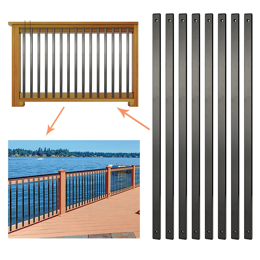 Matte Black Aluminum Flat Deck Balusters for Outdoor Railing Fence Outdoor Garden Black Round Tube Deck Balusters