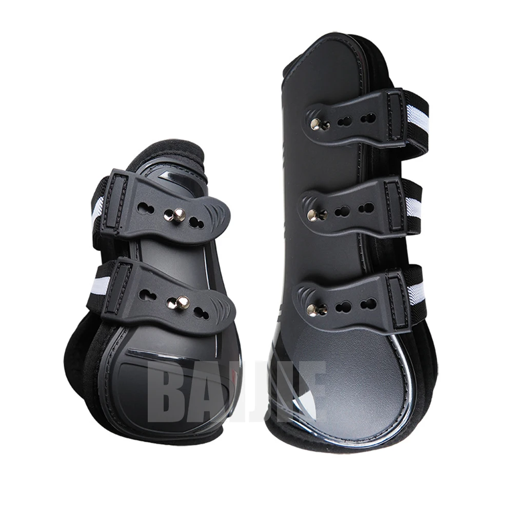 Blue Front & Back PU Horse Fetlock Boots Set Protective Boot Set of 4 Leg Wraps Sport Horse Riding Boots