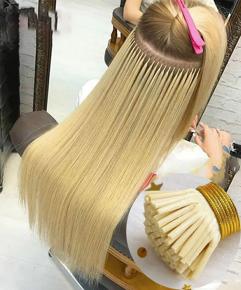 Wholesale Raw Cuticle Aligned Russian Itip Hair Extension Keratin Stick I Tip Remy Human Hair Extensions 2024 Most Popular Hiar