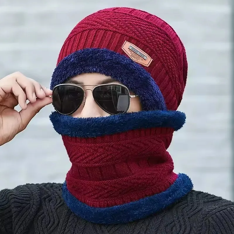 Men Scarf Knitted Hat Cap Male Plus Bonnet Warm Wool Thick Winter Hats For Men Women Beanie Hat And Scarf Set