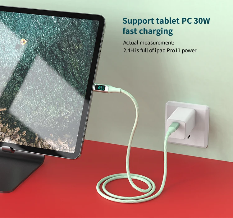 XCOSO source factory cables usb a usb tipo c usb-c cable with screen 100w phone cable