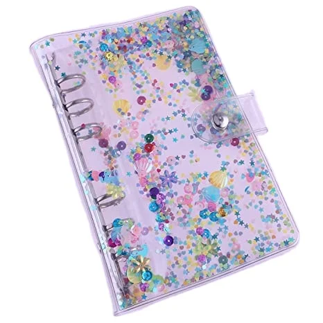 A6 Binder Cover PVC 6 Ring Personal Organizer Refillable Notebook Binder Cover with Shiny Sequins for Loose Leaf Planner