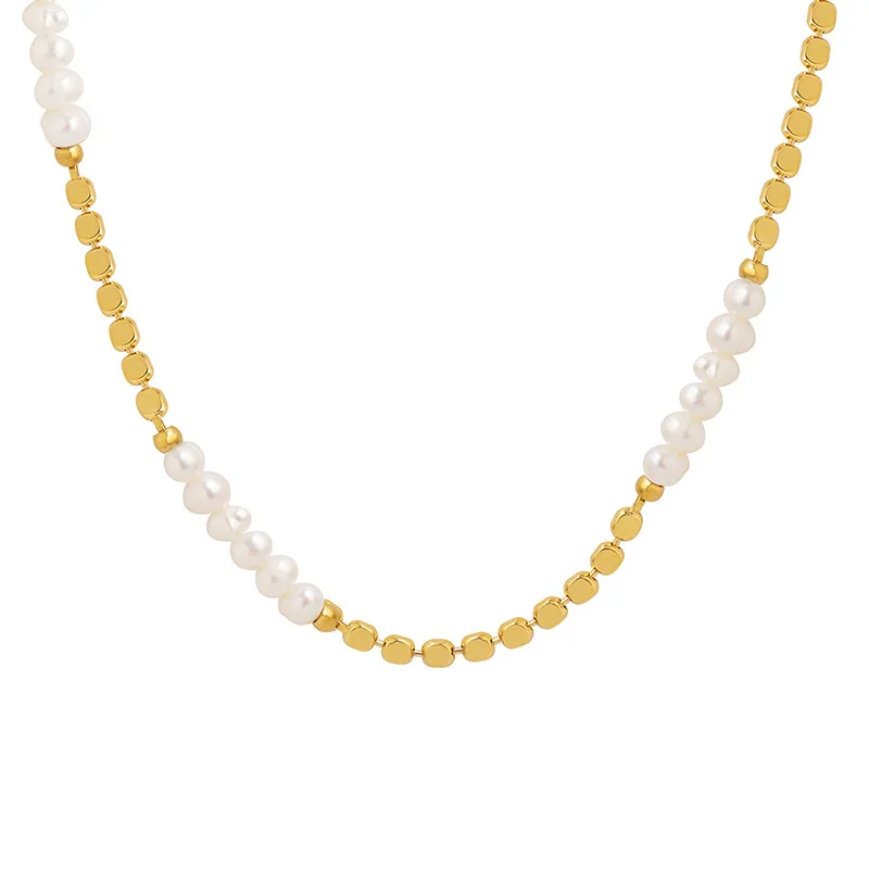 Flat Beads Chain Natural Freshwater Pearl Necklace Brass 18K Gold Plated Necklaces Women Vintage Boho Elegant Jewelry 2022 New