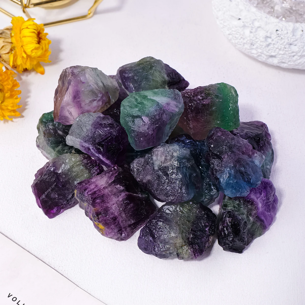Wholesale natural crystal high quality healing stone Rainbow fluorite raw stone garden fish tank decoration