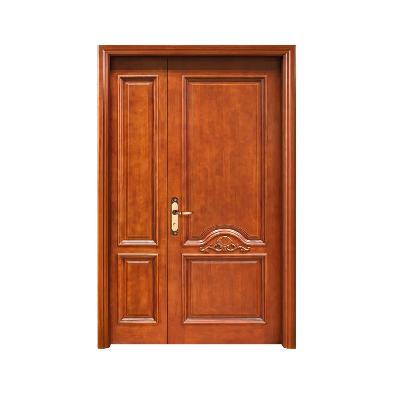 Latest design one and a half door leaf African Sapele fire wood door villa soundproof main entry solid wooden door